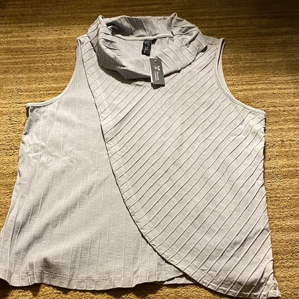 Focus XL Light Gray Chunky Knit  Cowl Neck Faux Wrap Tank Top NWT